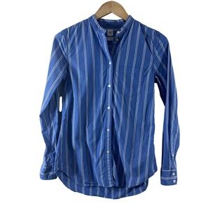 Gap Fitted Boyfriend Shirt Womens XS Blue White Striped Cotton Love Embroidery